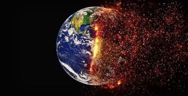 Planeta terra sendo destruído pelo fogo